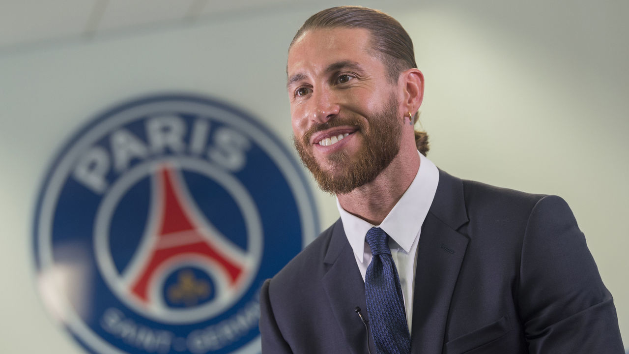 BOULOGNE-BILLANCOURT, FRANCE - JULY 08: Sergio Ramos sign a 2 year contract with Paris Saint-Germain on July 08, 2021 in Boulogne-Billancourt, France.
