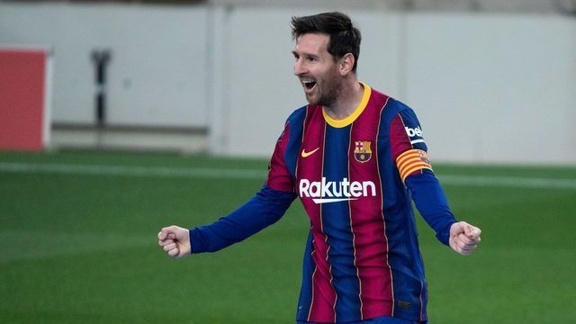 BARCELONA, April 29, 2021 -- Barcelona's Lionel Messi celebrates the goal during a Spanish league football match between FC Barcelona and Granada CF in Barcelona, Spain, on April 29, 2021.