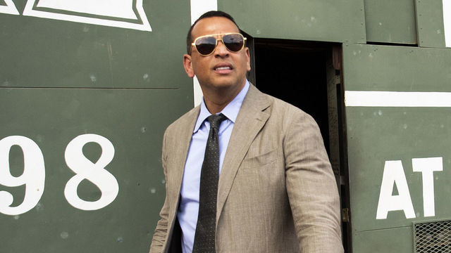 BOSTON, MA - SEPTEMBER 8: ESPN Sunday Night Baseball color commentator Alex Rodriguez exits the Green Monster before a game between the Boston Red Sox and the New York Yankees on September 8, 2019 at Fenway Park in Boston, Massachusetts.