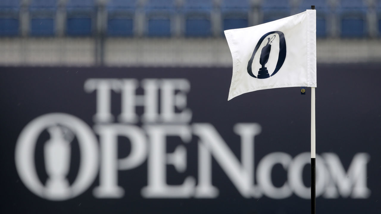 A view of The Open pin flag during the preview day at The Royal St George's Golf Club in Sandwich, Kent. Picture date: Monday July 12, 2021.