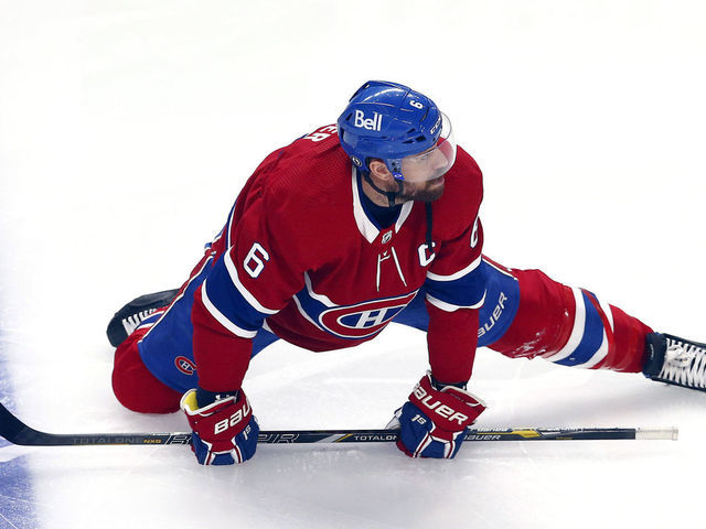MONTREAL, QUEBEC - JUNE 18: Shea Weber #6 of the Montreal Canadiens warms up prior to Game Three of the Stanley Cup Semifinals of the 2021 Stanley Cup Playoffs against the Vegas Golden Knights at Bell Centre on June 18, 2021 in Montreal, Quebec.