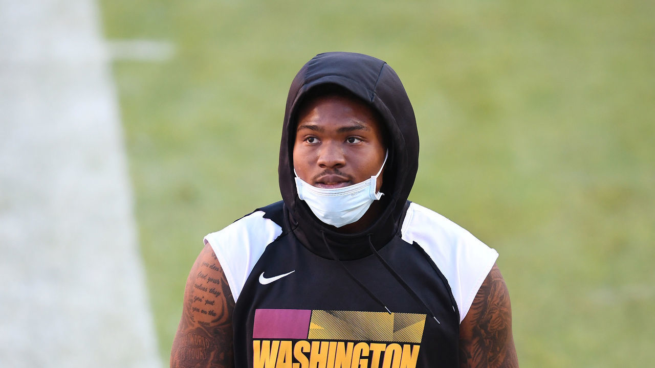 LANDOVER, MARYLAND - DECEMBER 27: Dwayne Haskins #7 of the Washington Football Team looks on prio at FedExField on December 27, 2020 in Landover, Maryland.