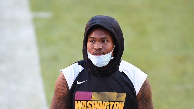 LANDOVER, MARYLAND - DECEMBER 27: Dwayne Haskins #7 of the Washington Football Team looks on prio at FedExField on December 27, 2020 in Landover, Maryland.