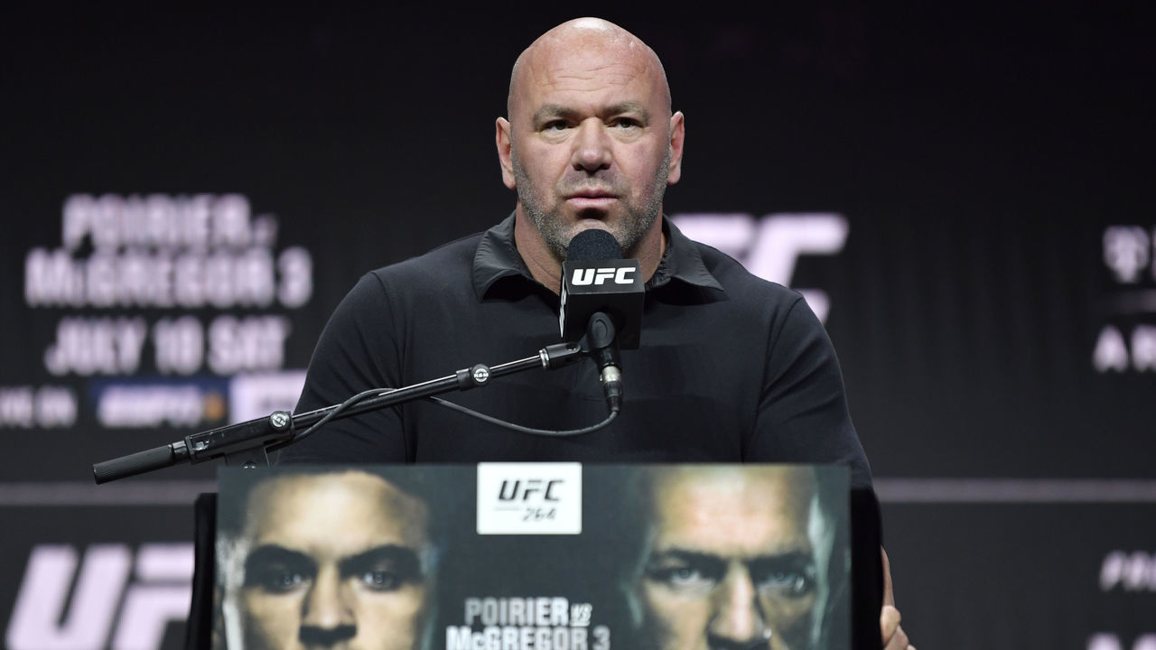 LAS VEGAS, NEVADA - JULY 08: UFC president Dana White hosts the UFC 264 press conference at T-Mobile Arena on July 08, 2021 in Las Vegas, Nevada.
