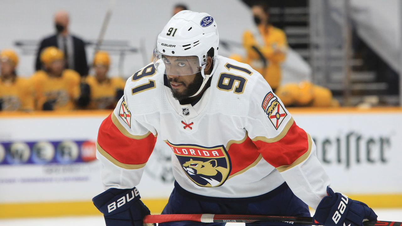 NASHVILLE, TN - APRIL 26: Florida Panthers right wing Anthony Duclair (91) is shown during the NHL game between the Nashville Predators and Florida Panthers, held on April 26, 2021, at Bridgestone Arena in Nashville, Tennessee.