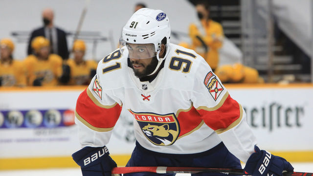 NASHVILLE, TN - APRIL 26: Florida Panthers right wing Anthony Duclair (91) is shown during the NHL game between the Nashville Predators and Florida Panthers, held on April 26, 2021, at Bridgestone Arena in Nashville, Tennessee.