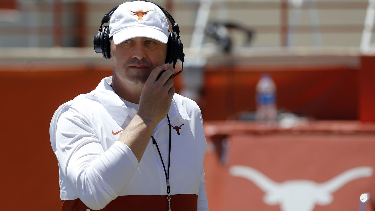 AUSTIN, TX - APRIL 24: University of Texas Long Horns head coach Steve Sarkisian walks off the field during the spring football game on April 24, 2021, at Darrell K Royal - Texas Memorial Stadium in Austin, TX.