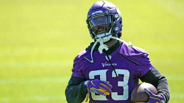 EAGAN, MN - JUNE 15: Minnesota Vikings running back Dalvin Cook (33) runs with the ball during Vikings Minicamp on June 15, 2021 at Twin Cities Orthopedics Performance Center in Eagan, Minnesota.