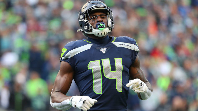 SEATTLE, WASHINGTON - NOVEMBER 03: D.K. Metcalf #14 of the Seattle Seahawks looks on against the Tampa Bay Buccaneers in the third quarter during their game at CenturyLink Field on November 03, 2019 in Seattle, Washington.