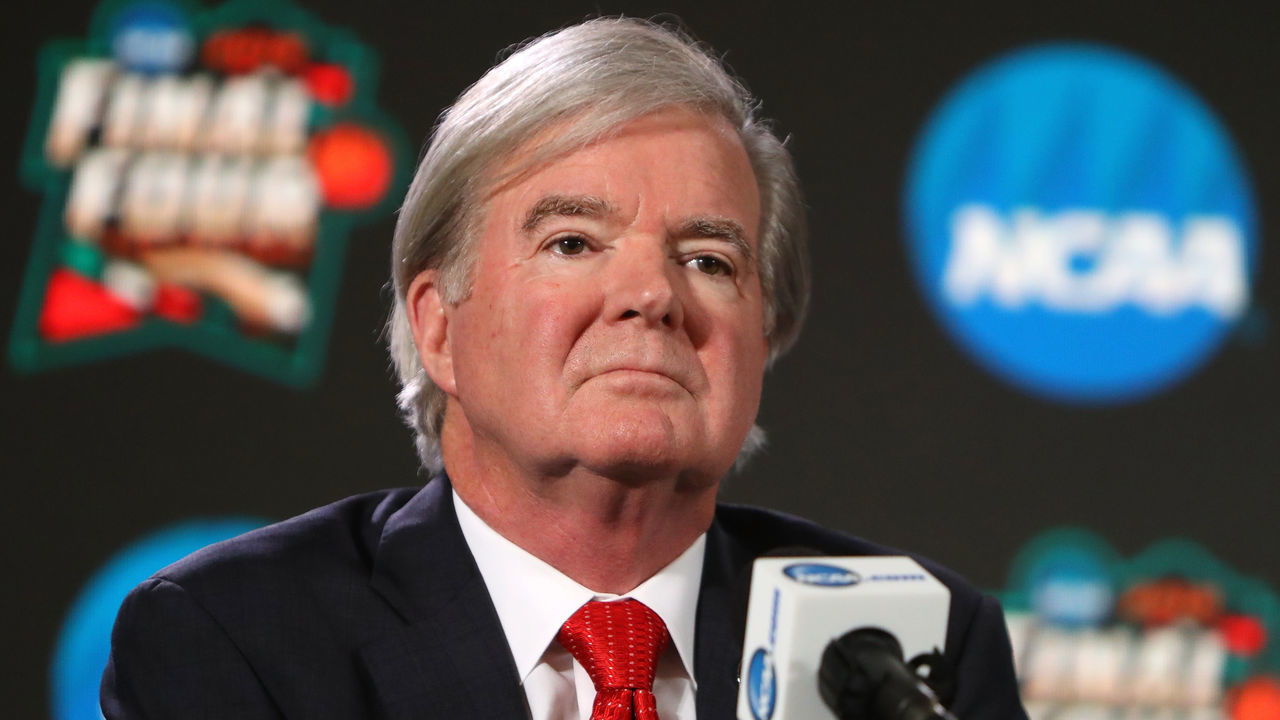 SAN ANTONIO, TX - MARCH 29: NCAA President Dr. Mark Emmert speaks to the media during media day for the 2018 Men's NCAA Final Four at the Alamodome on March 29, 2018 in San Antonio, Texas.
