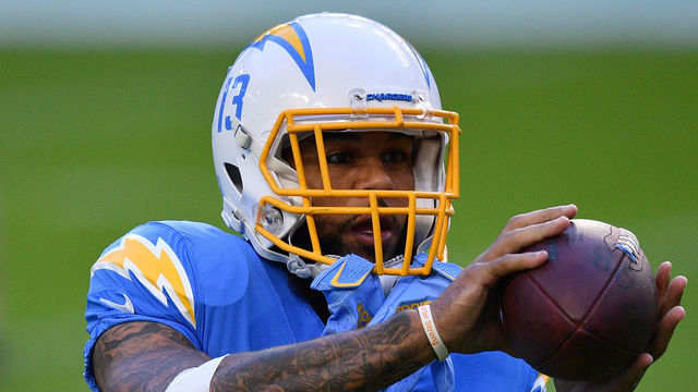 MIAMI GARDENS, FLORIDA - NOVEMBER 15: Keenan Allen #13 of the Los Angeles Chargers catches the ball during warm ups before the game against the Miami Dolphins at Hard Rock Stadium on November 15, 2020 in Miami Gardens, Florida.