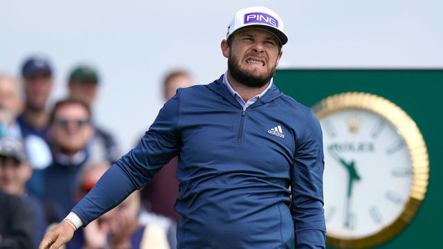 Tyrrell Hatton tees off on the fourth green during day two of The Open at The Royal St George's Golf Club in Sandwich, Kent. Picture date: Friday July 16, 2021.