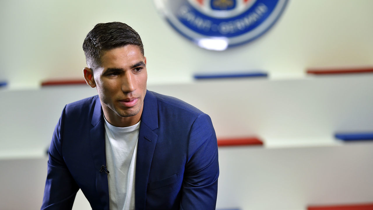PARIS, FRANCE - JULY 06: Achraf Hakimi signs a 5 year contract with the Paris Saint-Germain at on July 06, 2021 in Paris, France.