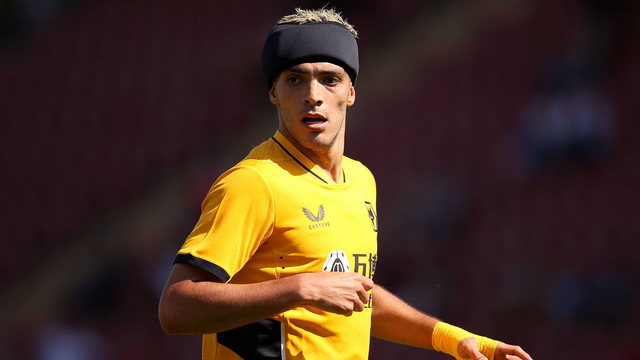 CREWE, ENGLAND - JULY 17: Raul Jimenez of Wolverhampton Wanderers looks on during the Pre-Season friendly match between Crewe Alexandra and Wolverhampton Wanderers at Gresty Road on July 17, 2021 in Crewe, England.