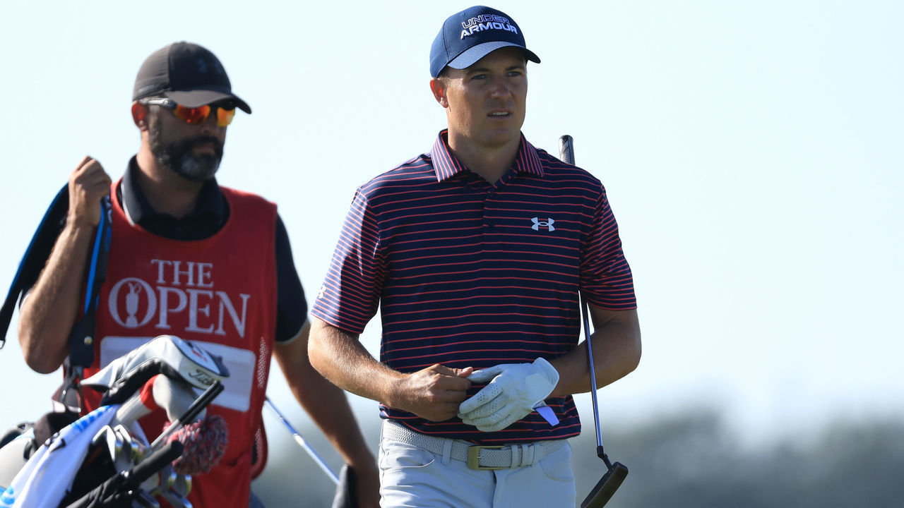 SANDWICH, ENGLAND - JULY 17: Jordan Spieth of United States walks down the 10th hole during Day Three of The 149th Open at Royal St George’s Golf Club on July 17, 2021 in Sandwich, England.