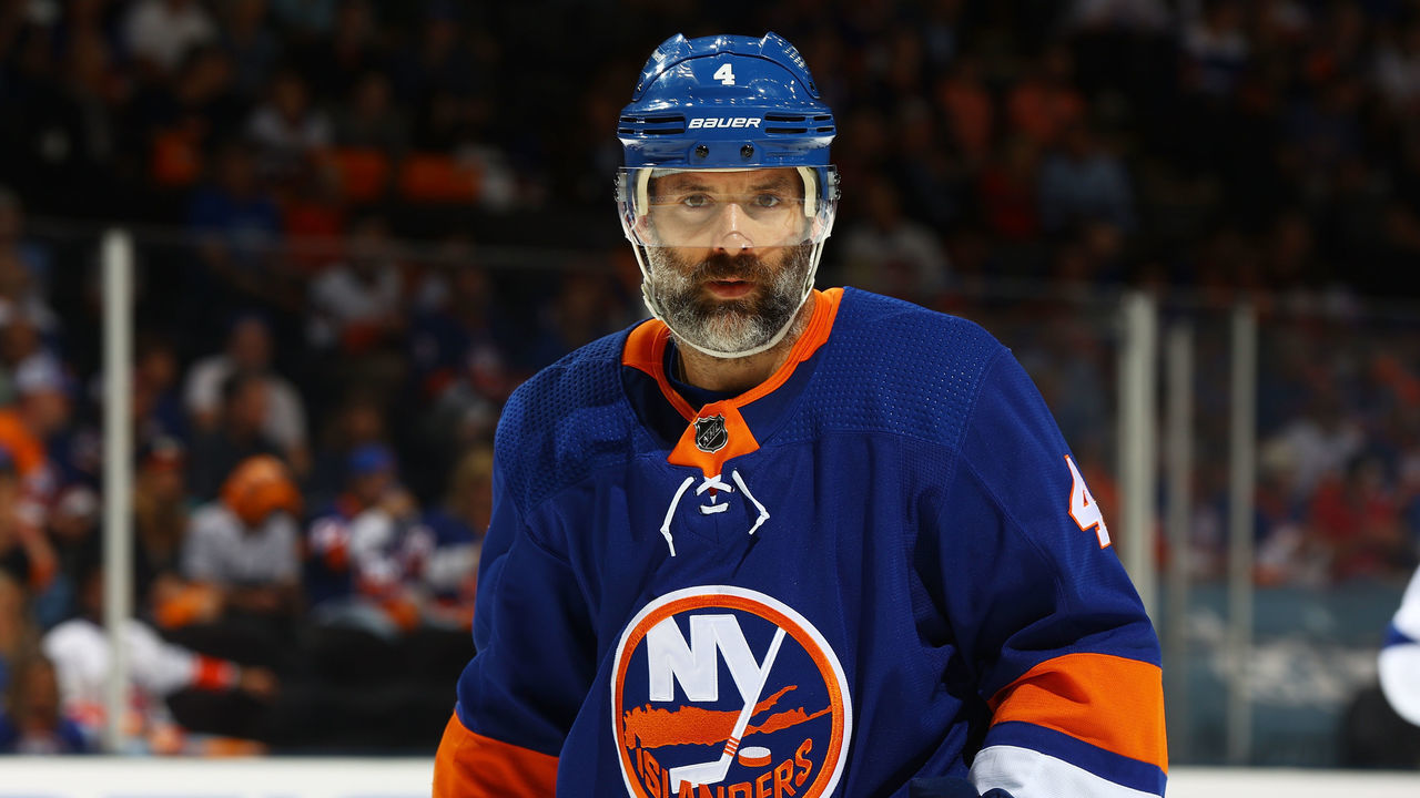 UNIONDALE, NEW YORK - JUNE 23: Andy Greene #4 of the New York Islanders in action against the Tampa Bay Lightning in Game Six of the Stanley Cup Semifinals of the 2021 Stanley Cup Playoffs at Nassau Coliseum on June 23, 2021 in Uniondale, New York. New York Islanders defeated the Tampa Bay Lightning 3-2 in OT