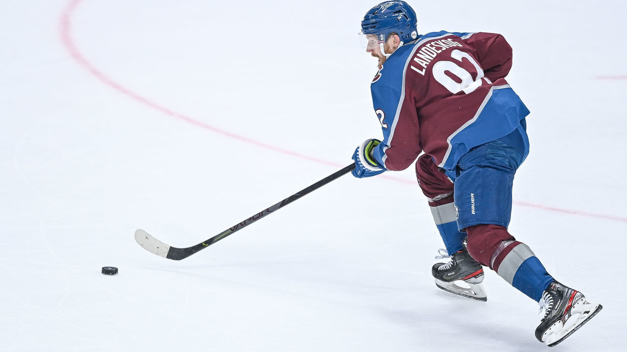 DENVER, CO - JUNE 08: Colorado Avalanche left wing Gabriel Landeskog (92) skates during a Stanley Cup Playoffs second round game between the Vegas Golden Knights and the Colorado Avalanche at Ball Arena in Denver, Colorado on June 8, 2021.