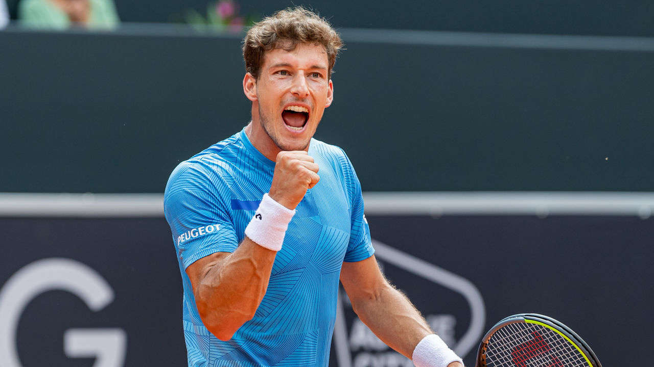 HAMBURG, GERMANY - JULY 18: Pablo Carreno Busta of Spain celebrates winning the single men's final of the Hamburg European Open 2021 at Rothenbaum on July 18, 2021 in Hamburg, Germany.