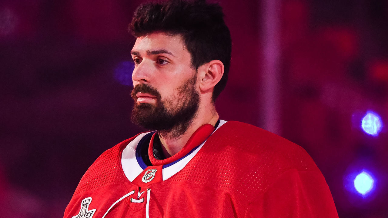 MONTREAL, QC - JULY 05: Look on Montreal Canadiens goalie Carey Price (31) during the national anthem before the NHL Stanley Cup Playoffs Final game 4 between the Tampa Bay Lightning versus the Montreal Canadiens on July 05, 2021, at Bell Centre in Montreal, QC