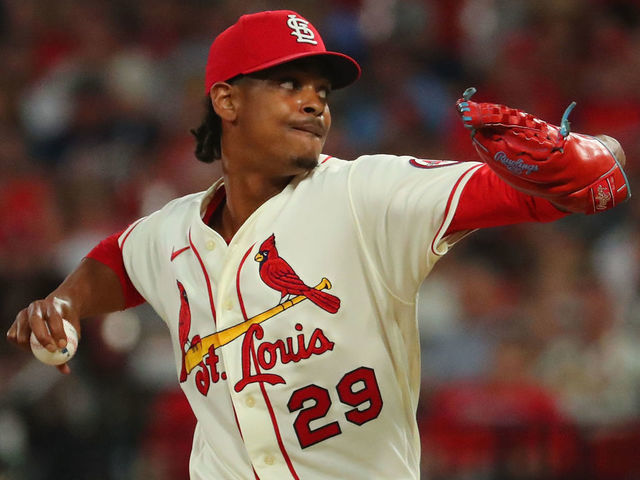 ST LOUIS, MO - JULY 17: Alex Reyes #29 of the St. Louis Cardinals delivers a pitch against the San Francisco Giants in the ninth inning at Busch Stadium on July 17, 2021 in St Louis, Missouri.