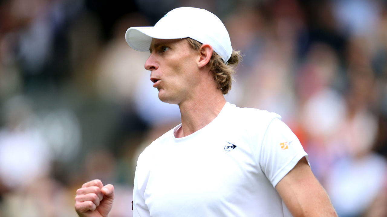 Kevin Anderson reacts during his second round gentlemen's singles match against Novak Djokovic on centre court on day three of Wimbledon at The All England Lawn Tennis and Croquet Club, Wimbledon. Picture date: Wednesday June 30, 2021.