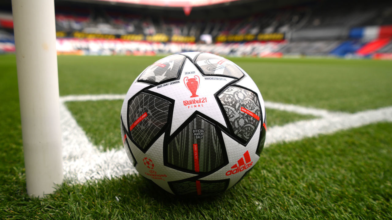 PARIS, FRANCE - APRIL 28: A detailed view of an Adidas Finale Istanbul 21 ball prior to the UEFA Champions League Semi Final First Leg match between Paris Saint-Germain and Manchester City at Parc des Princes on April 28, 2021 in Paris, France. Sporting stadiums around France remain under strict restrictions due to the Coronavirus Pandemic as Government social distancing laws prohibit fans inside venues resulting in games being played behind closed doors.