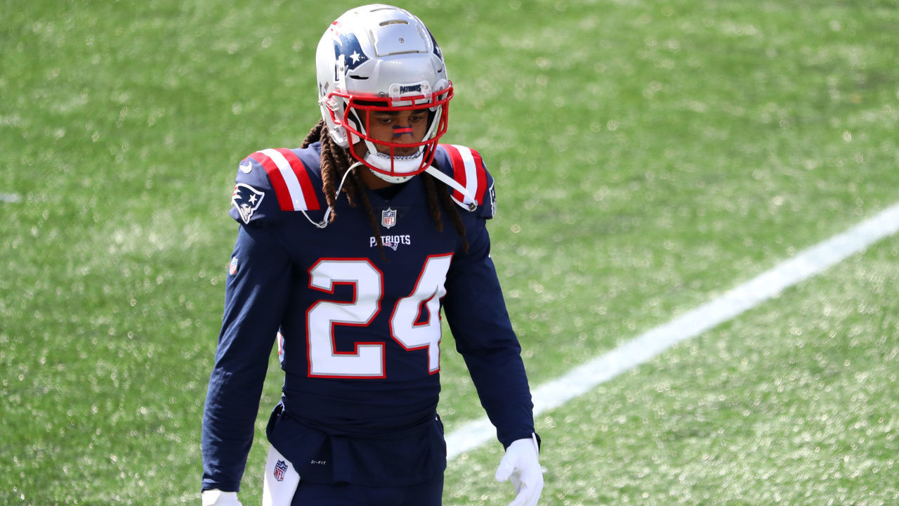 FOXBOROUGH, MASSACHUSETTS - OCTOBER 18: Stephon Gilmore #24 of the New England Patriots looks on before the game against the Denver Broncos at Gillette Stadium on October 18, 2020 in Foxborough, Massachusetts.