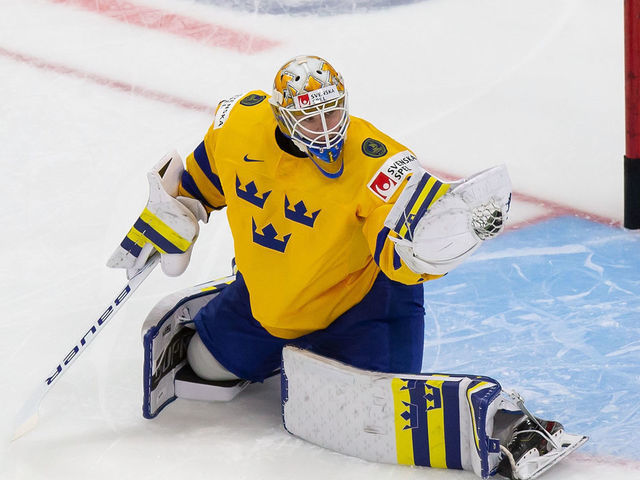 EDMONTON, AB - DECEMBER 26: Goaltender Jesper Wallstedt #1 of Sweden skates against the Czech Republic during the 2021 IIHF World Junior Championship at Rogers Place on December 26, 2020 in Edmonton, Canada.