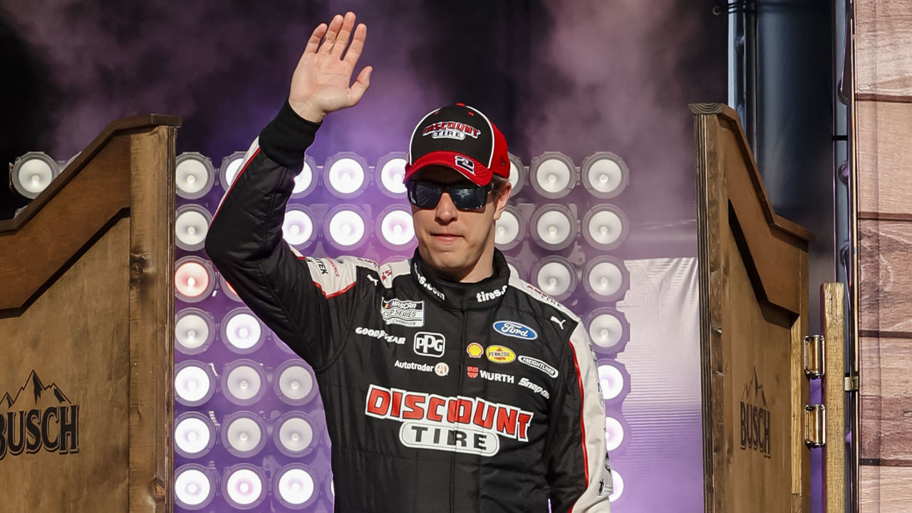 FORT WORTH, TX - JUNE 13: NASCAR Cup Series driver Brad Keselowski (2) walks out for introductions before the NASCAR Cup Series All-Star Race race on June 13, 2021 at Texas Motor Speedway in Fort Worth, Texas.