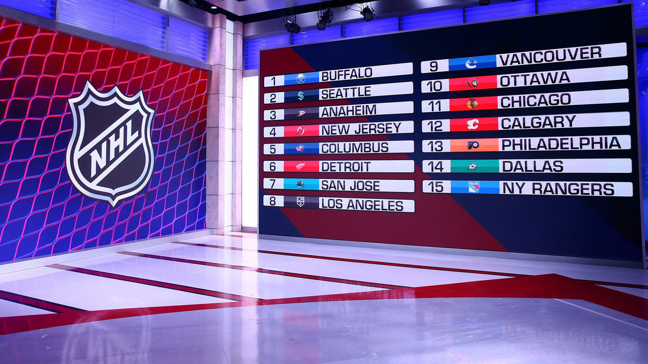SECAUCUS, NEW JERSEY - JUNE 02: : 2021 NHL Draft Lottery positions are seen on June 02, 2021 at the NHL Network's studio in Secaucus, New Jersey.