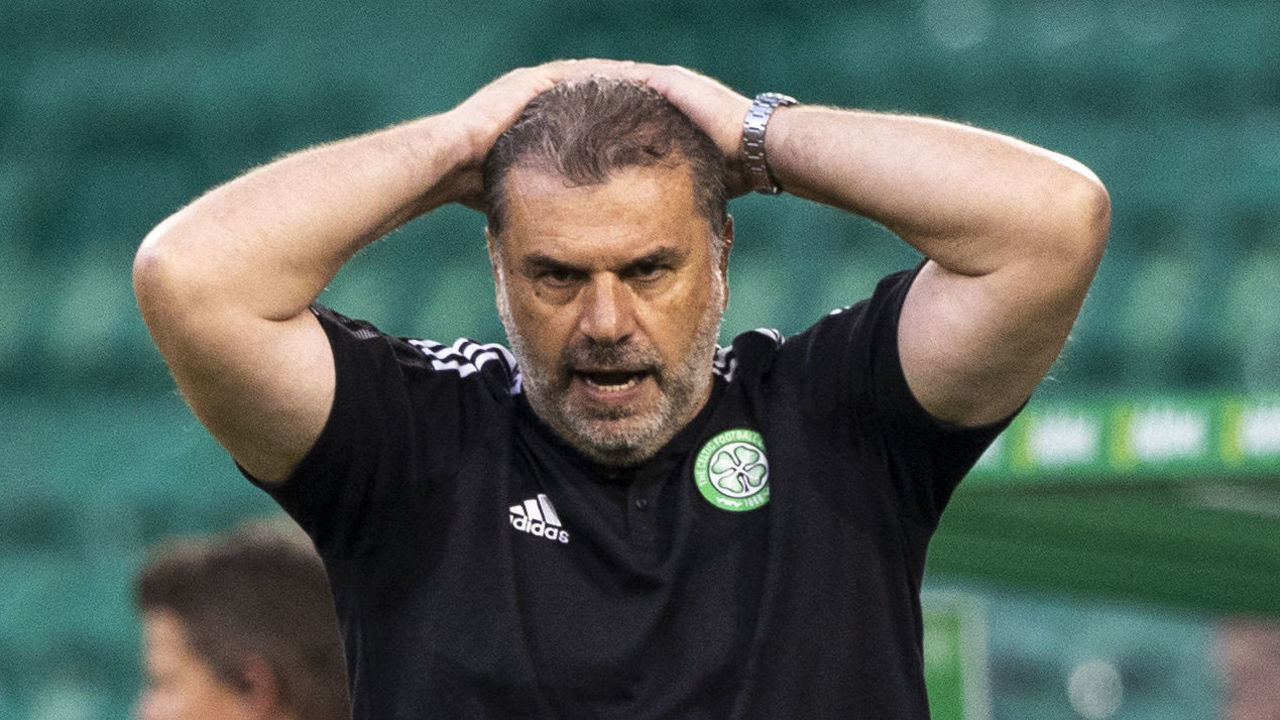 GLASGOW, SCOTLAND - JULY 20: Celtic Manager Ange Postecoglou during a Champions League qualifier between Celtic and FC Midtjylland at Celtic Park on July 20, 2021, in Glasgow, Scotland