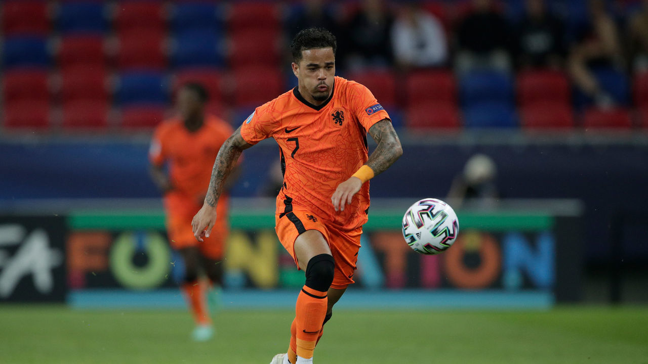 SZEKESFEHERVAR, HUNGARY - JUNE 3: Justin Kluivert of Holland during the EURO U21 match between Holland v Germany at the Mol Arena Sosto on June 3, 2021 in Szekesfehervar Hungary