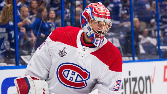 TAMPA, FL - JULY 7: Goalie Carey Price #31 of the Montreal Canadiens during pregame warm ups against the Tampa Bay Lightning prior to Game Five of the Stanley Cup Final of the 2021 Stanley Cup Playoffs at Amalie Arena on July 7, 2021 in Tampa, Florida.