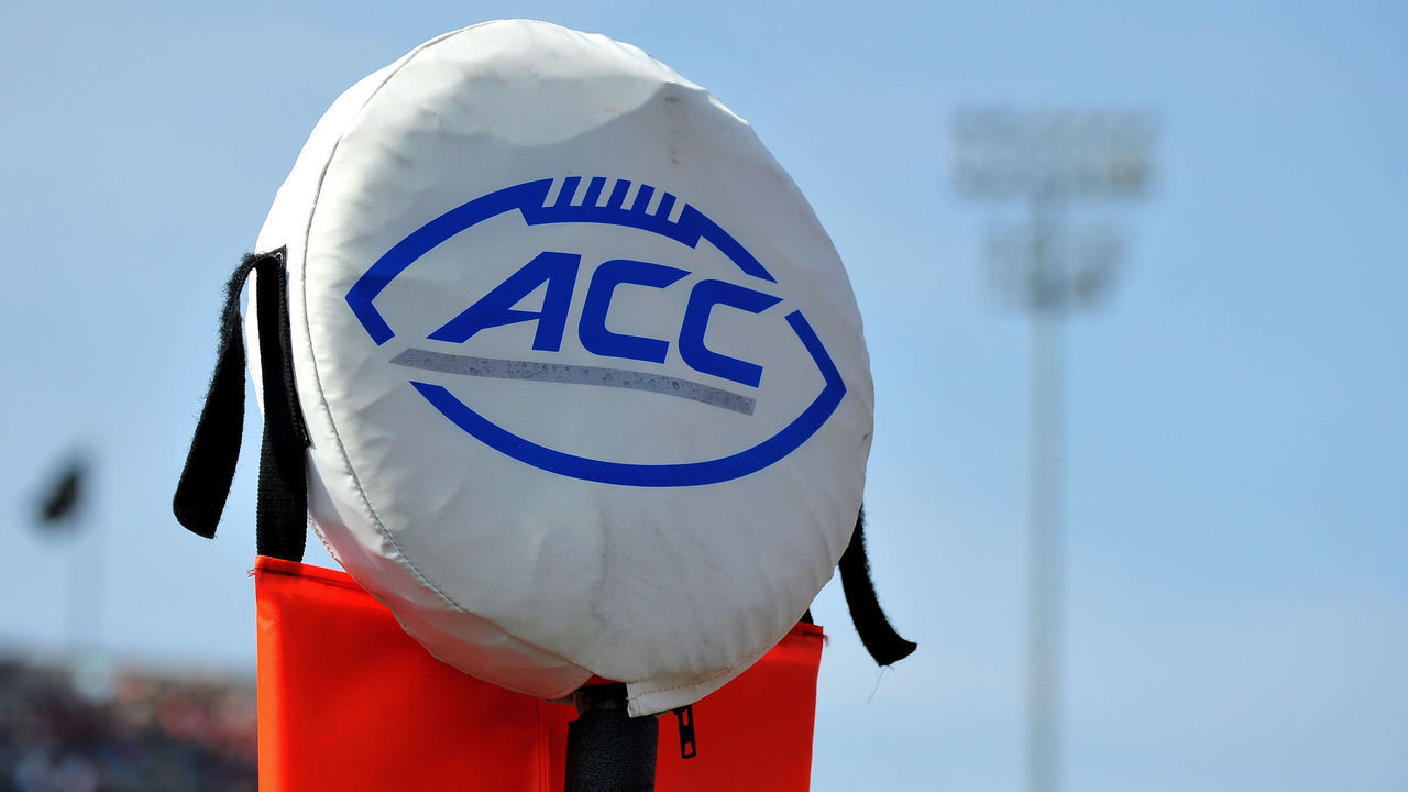 WINSTON-SALEM, NC - OCTOBER 24: The ACC logo is seen on a field marker during a game between the North Carolina State Wolfpack and the Wake Forest Demon Deacons at BB&T Field on October 24, 2015 in Winston-Salem, North Carolina. NC State defeated Wake Forest 35-17.