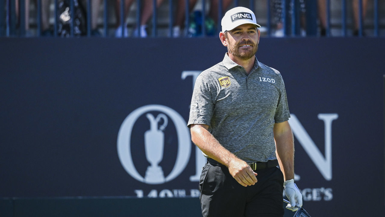 SANDWICH, ENGLAND - JULY 18: Louis Oosthuizen of South Africa reacts to his shot from the first tee during Day Four of the 149th The Open Championship at Royal St. Georges Golf Club on July 18, 2021 in Sandwich, England.