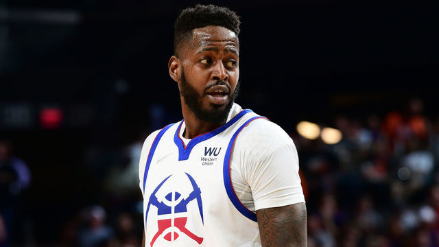 PHOENIX, AZ - JUNE 9: JaMychal Green #0 of the Denver Nuggets looks on against the Phoenix Suns during Round 2, Game 2 of the 2021 NBA Playoffs on June 9, 2021 at Phoenix Suns Arena in Phoenix, Arizona. Mandatory Copyright Notice: Copyright 2021 NBAE