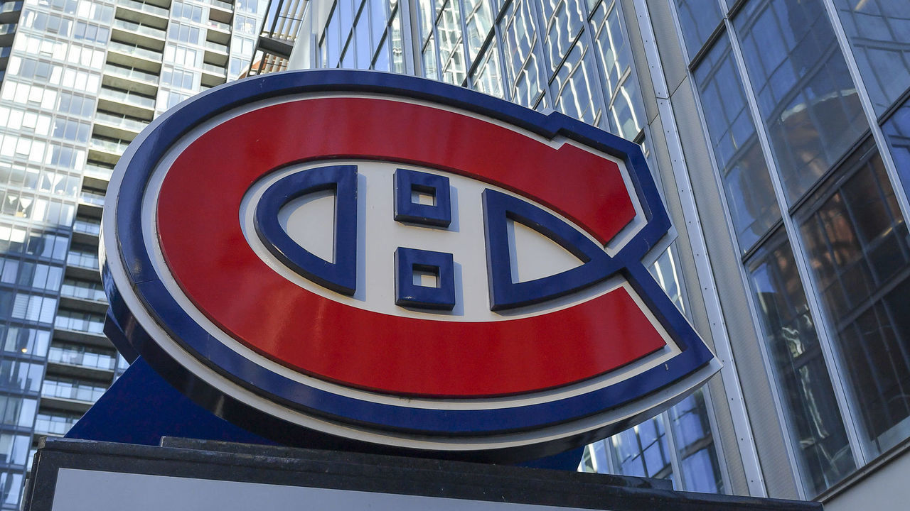 MONTREAL, QC - MAY 29: The Canadiens logo is displayed outside the Bell Centre prior to the game between the Montreal Canadiens and the Toronto Maple Leafs in Game Six of the First Round of the 2021 Stanley Cup Playoffs at the Bell Centre on May 29, 2021 in Montreal, Canada.