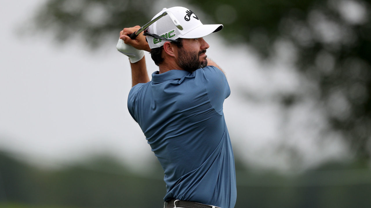 BLAINE, MINNESOTA - JULY 23: Adam Hadwin of Canada plays his shot from the eighth tee during the Second Round of the 3M Open at TPC Twin Cities on July 23, 2021 in Blaine, Minnesota.