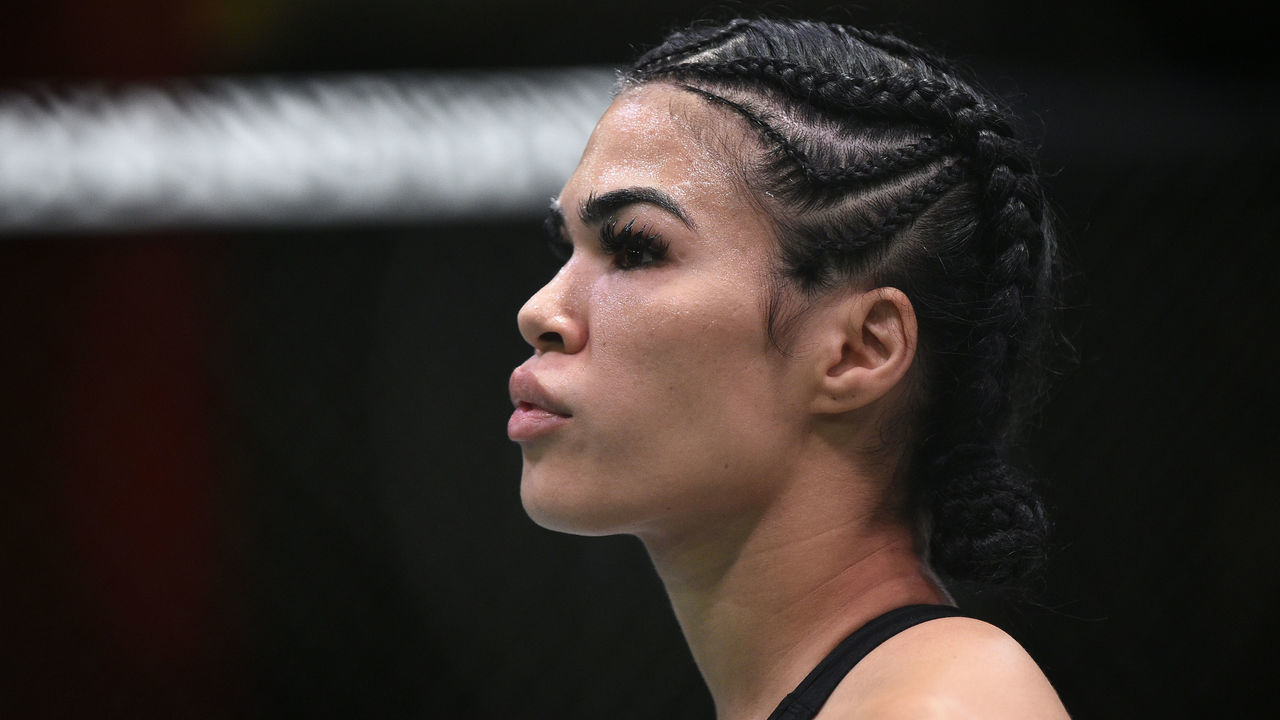 LAS VEGAS, NEVADA - NOVEMBER 28: Rachael Ostovich stands in her corner before facing Gina Mazany in their women's flyweight bout during the UFC Fight Night at UFC APEX on November 28, 2020 in Las Vegas, Nevada.