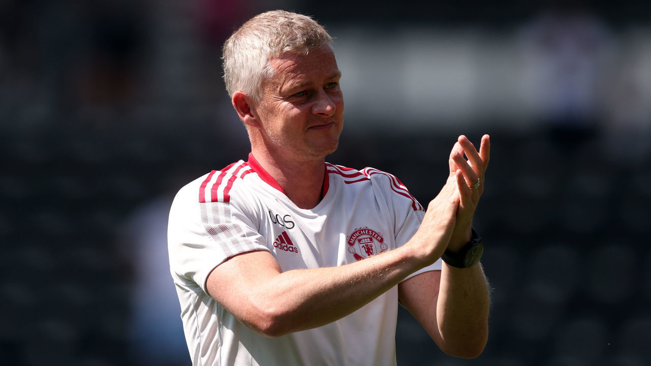 DERBY, ENGLAND - JULY 18: Ole Gunnar Solskjaer manager of Manchester United during the pre-season friendly between Derby County and Manchester United at Pride Park on July 18, 2021 in Derby, England.