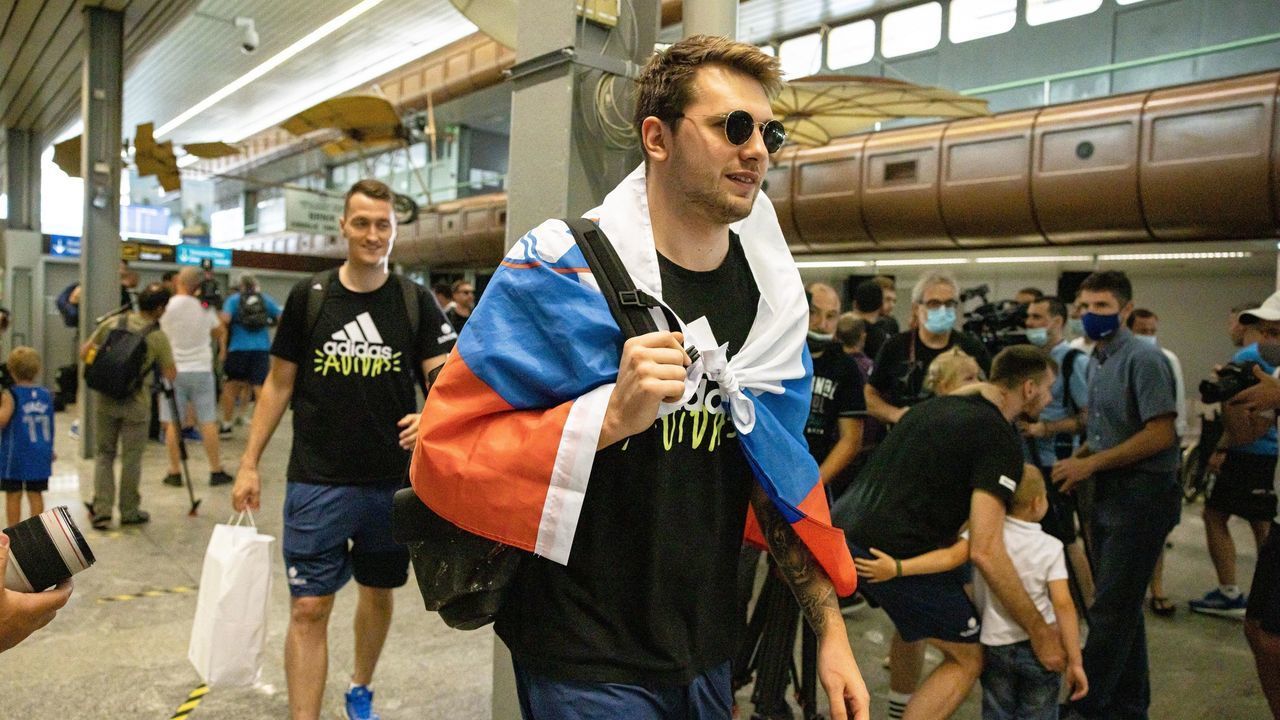 BRNIK, SLOVENIA - 2021/07/05: Luka Doncic walks through the terminal as Slovenian basketball team arrives at the Ljubljana Airport from Olympic qualifying tournament in Kaunas. Slovenian basketball team arrived at Ljubljana Airport on Monday after qualifying for the summer Olympic games for the first time in history.