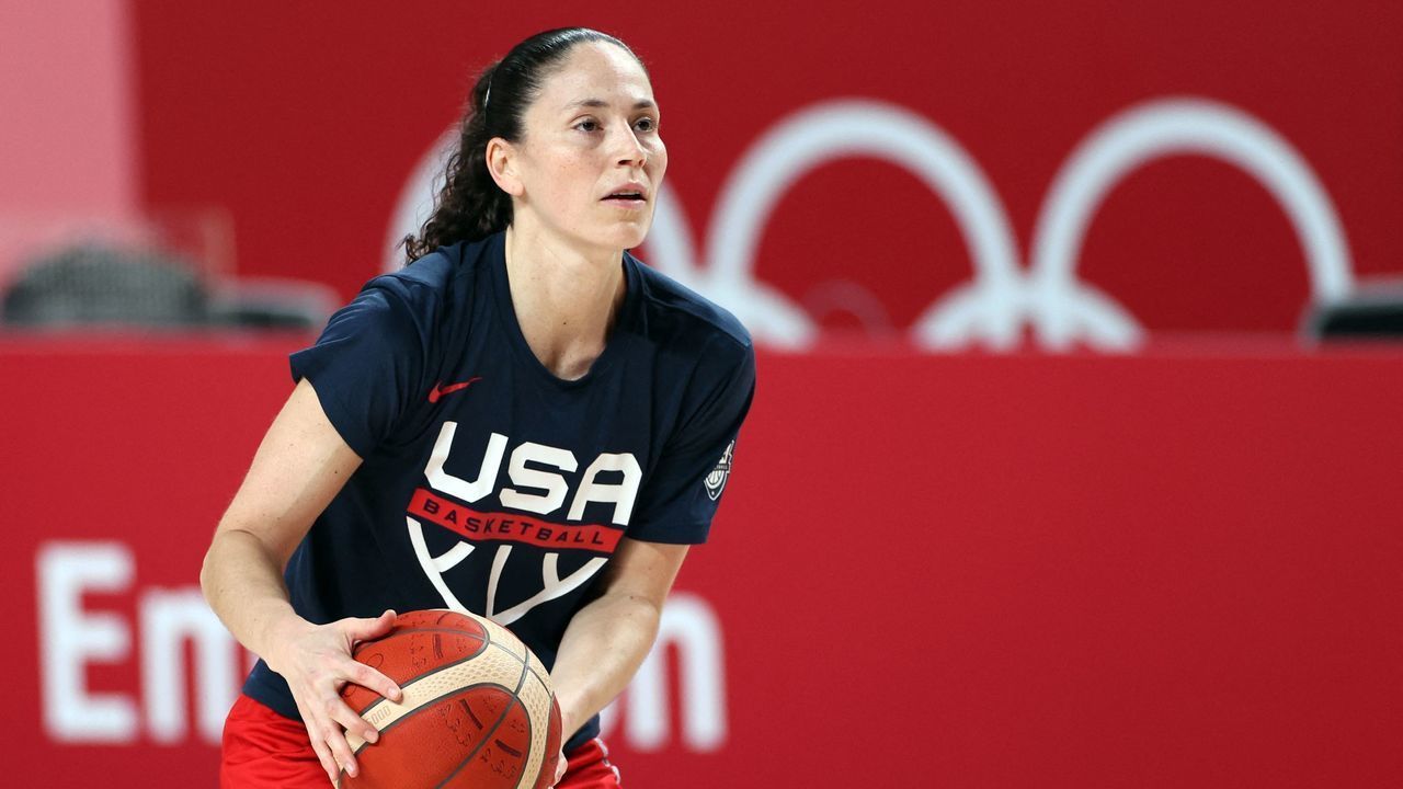 USA's basketball player Sue Bird attends a training session during the Tokyo 2020 Olympic Games at the Saitama Super Arena in Saitama on July 24, 2021.