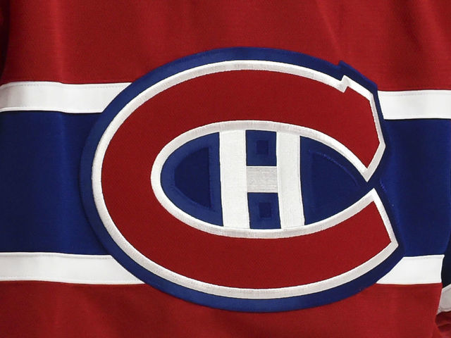 MONTREAL, QC - JANUARY 30: A detail of the Montreal Canadiens logo is seen during the third period against the Montreal Canadiens at the Bell Centre on January 30, 2021 in Montreal, Canada. The Calgary Flames defeated the Montreal Canadiens 2-0.