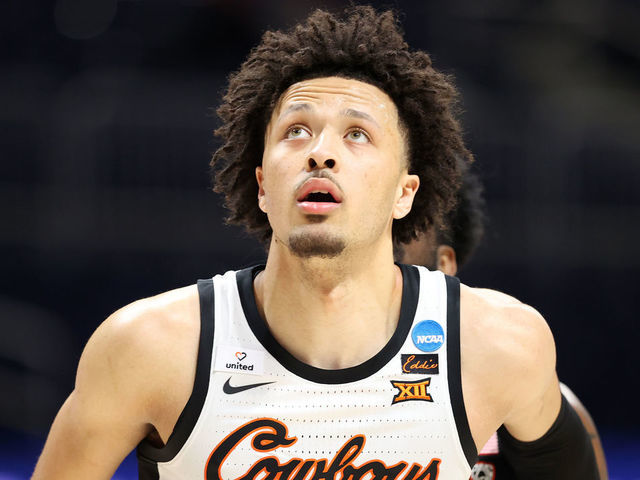 INDIANAPOLIS, INDIANA - MARCH 21: Cade Cunningham #2 of the Oklahoma State Cowboys watches a shot as they take on the Oregon State Beavers during the first half in the second round game of the 2021 NCAA Men's Basketball Tournament at Hinkle Fieldhouse on March 21, 2021 in Indianapolis, Indiana.
