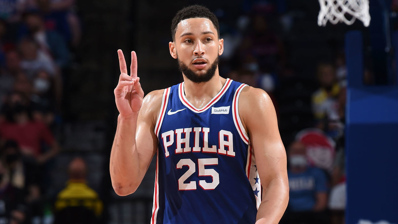 PHILADELPHIA, PA - JUNE 2: Ben Simmons #25 of the Philadelphia 76ers handles the ball against the Washington Wizards during Round 1, Game 5 of the Eastern Conference Playoffs on June 2, 2021 at Wells Fargo Center in Philadelphia, Pennsylvania. NOTE TO USER: User expressly acknowledges and agrees that, by downloading and/or using this Photograph, user is consenting to the terms and conditions of the Getty Images License Agreement. Mandatory Copyright Notice: Copyright 2021 NBAE