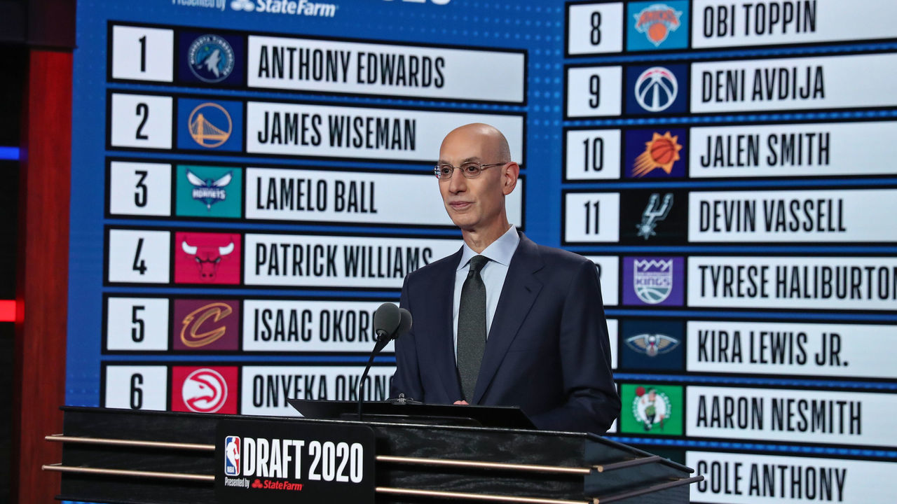 BRISTOL, CT - NOVEMBER 18: NBA Commissioner, Adam Silver stands in front of the board displaying the whole first round during the 2020 NBA Draft on November 18, 2020 in Bristol, Connecticut at ESPN Headquarters. NOTE TO USER: User expressly acknowledges and agrees that, by downloading and/or using this photograph, user is consenting to the terms and conditions of the Getty Images License Agreement. Mandatory Copyright Notice: Copyright 2020 NBAE