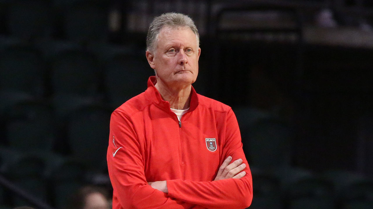 EVERETT, WA - JULY 2: Head Coach, Mike Petersen of the Atlanta Dream looks on during the game against the Seattle Storm July 2, 2021 at the Angel of the Winds Arena, in Everett, Washington. Mandatory Copyright Notice: Copyright 2019 NBAE
