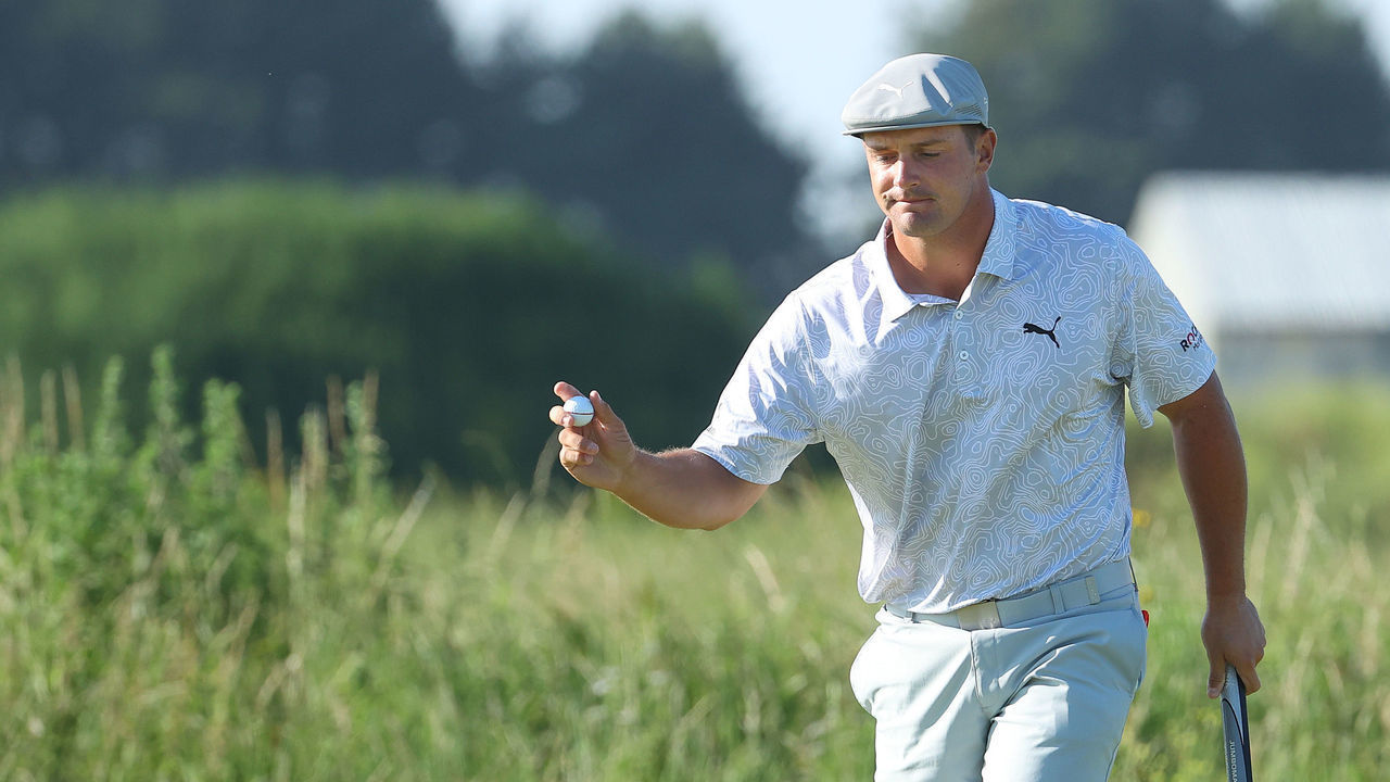 SANDWICH, ENGLAND - JULY 16: Bryson DeChambeau of the United States on the 14th green during Day Two of The 149th Open at Royal St George’s Golf Club on July 16, 2021 in Sandwich, England.