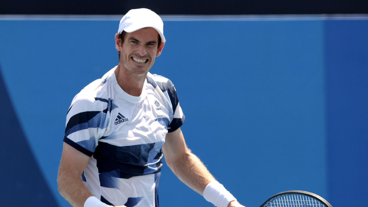 TOKYO, JAPAN - JULY 24: Andy Murray of Team Great Britain celebrates after a point during his Men's Doubles First Round match with Joe Salisbury of Team Great Britain against Nicolas Mahut of Team France and Pierre-Hugues Herbert of Team France on day one of the Tokyo 2020 Olympic Games at Ariake Tennis Park on July 24, 2021 in Tokyo, Japan.