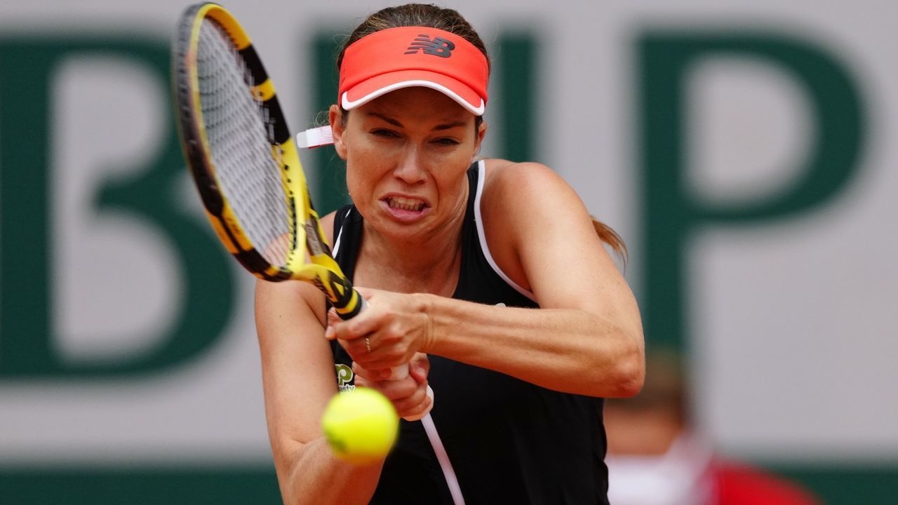 Danielle Collins of the United States returns the ball during the women's singles third round match between Serena Williams of the United States and Danielle Collins of the United States at the French Open tennis tournament at Roland Garros in Paris, France, June 4, 2021.